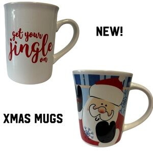2 Xmas Mugs Cups Jingle Bells Santa dishwasher & microwave safe NWT